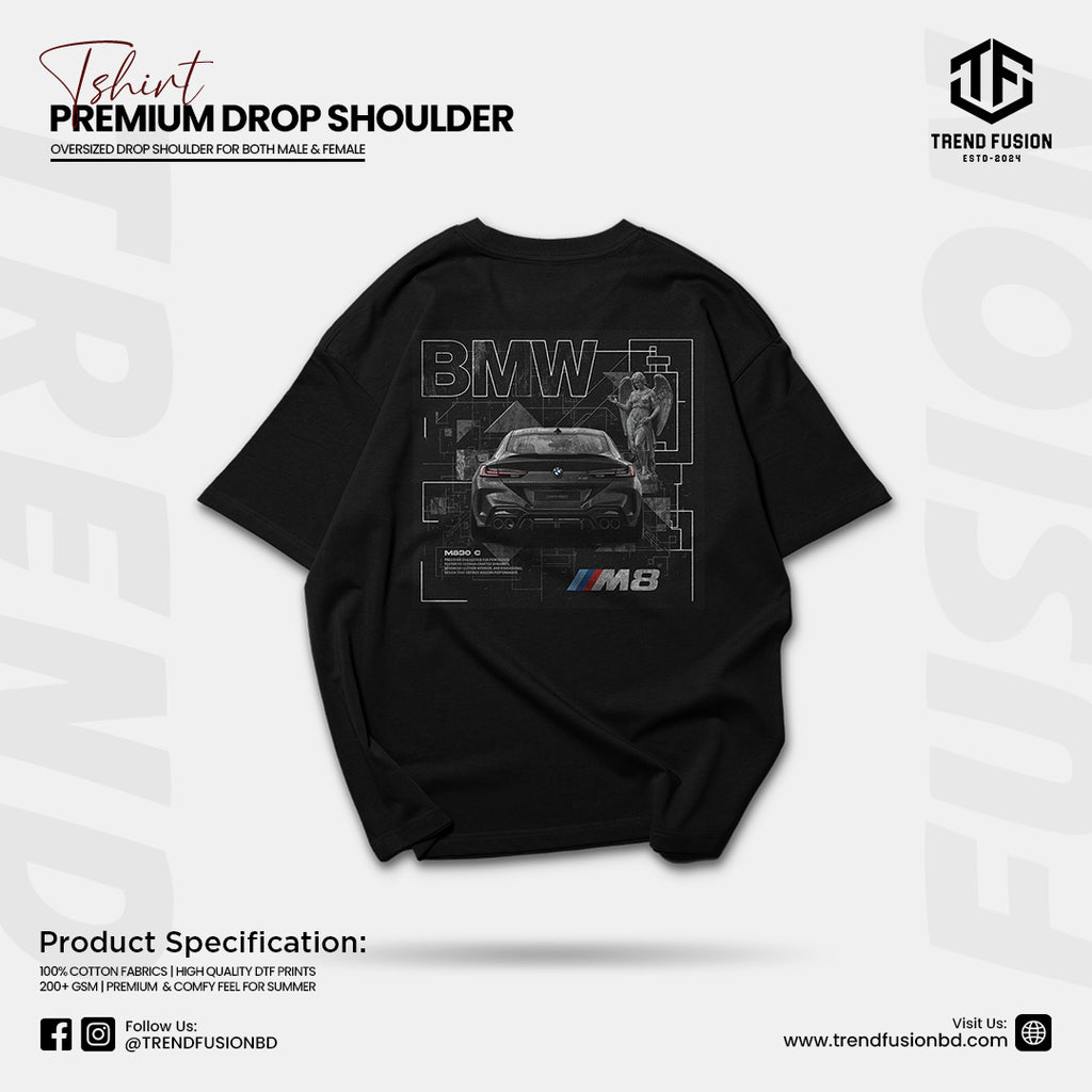Premium BMW M8 Black Drop Shoulder Tee