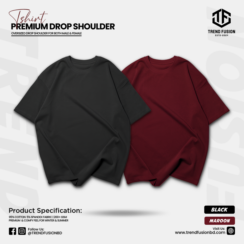 Premium Crimson Night Drop Shoulder Tee Combo
