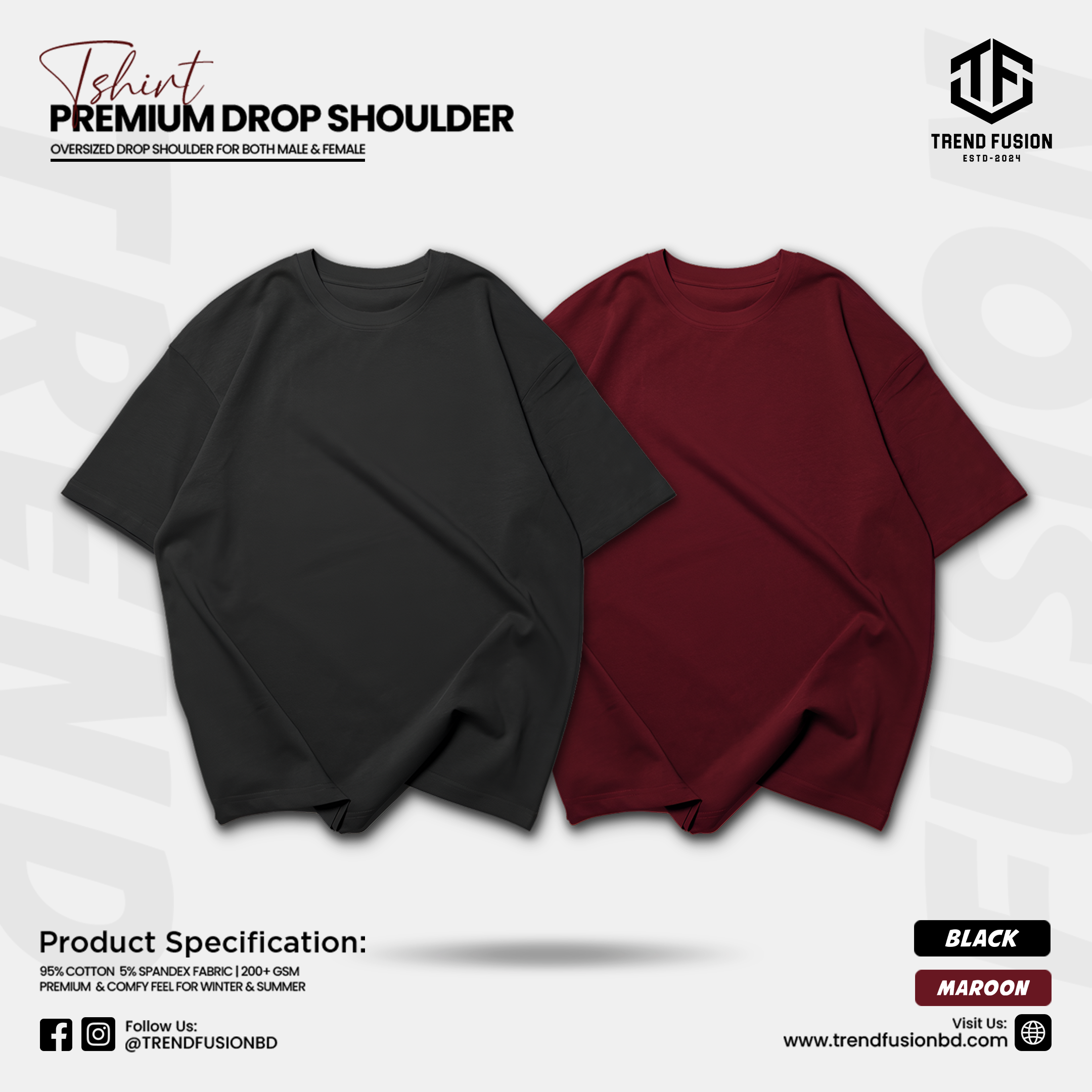 Premium Crimson Night Drop Shoulder Tee Combo