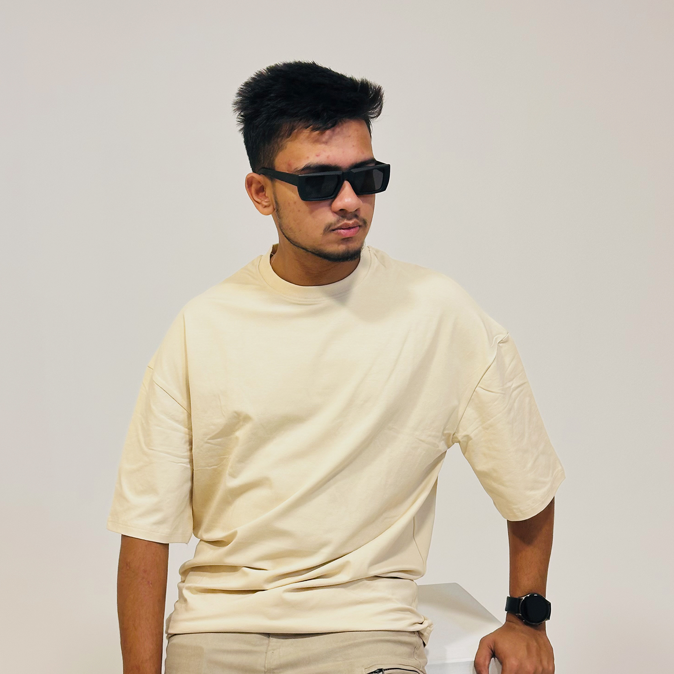 Premium Cream Drop Shoulder Tee